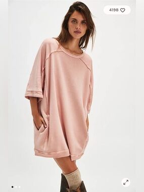 Free People BEIGE Mari Muscle Pullover Short Sleeve Oversized Sweatshirt